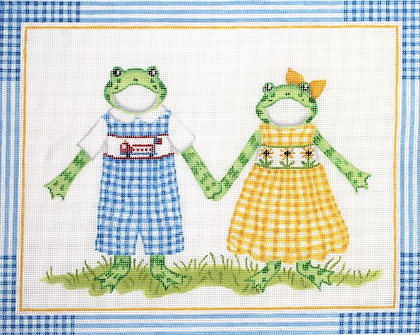 click here to view larger image of Boy Frog in Blue Gingham and Girl Frog in Yellow Gingham (hand painted canvases 2)