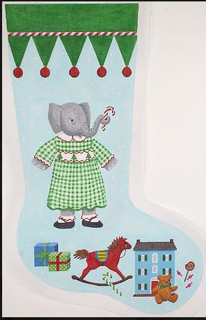 click here to view larger image of Elephant Girl in Green Checked Dress (hand painted canvases 2)