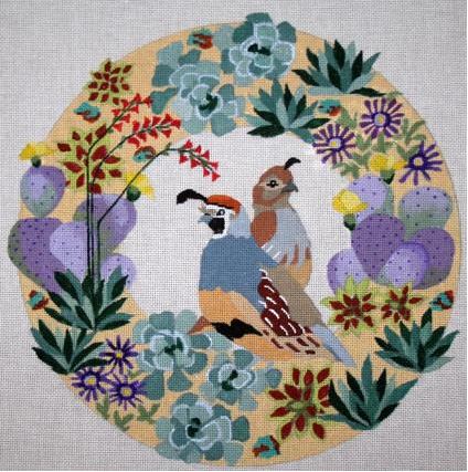 click here to view larger image of Quail in Desert Wreath (hand painted canvases)