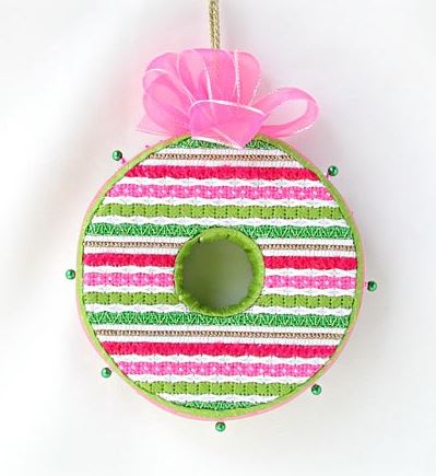 click here to view larger image of Red & Green Stripe Wreath - Tickled Pink Series (hand painted canvases)
