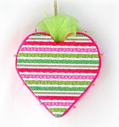 click here to view larger image of Red & Green Stripe Heart - Tickled Pink Series (hand painted canvases)