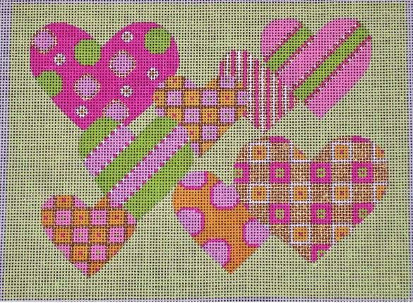 click here to view larger image of Pattern Hearts - Pink & Green (hand painted canvases)