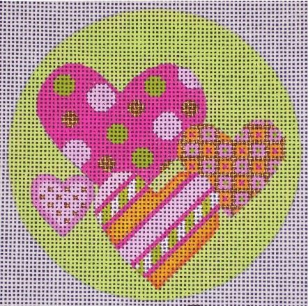 click here to view larger image of Pattern Hearts - Pink & Green Ornament (hand painted canvases)