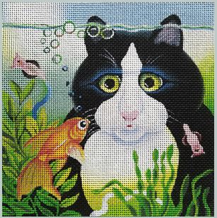 Cat ~ Spring Black Cat with Flowers handpainted 18 mesh Needlepoint Canvas  by Vicky Mount from PLD