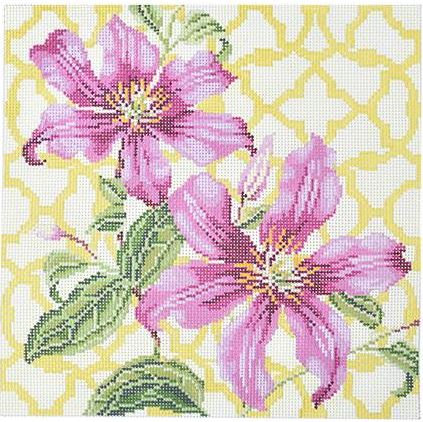 click here to view larger image of Trellis Square - Clematis (hand painted canvases)