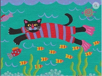 click here to view larger image of Cat Swimming (hand painted canvases)