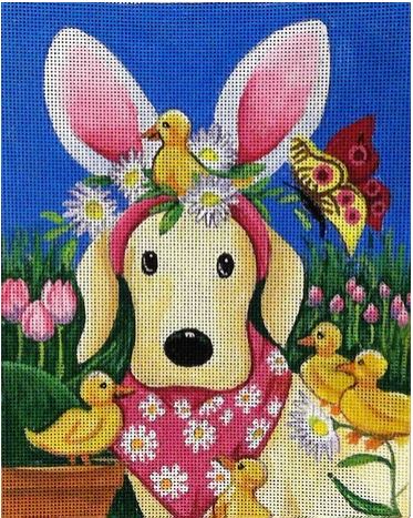 click here to view larger image of Happy Easter Puppy  (hand painted canvases)