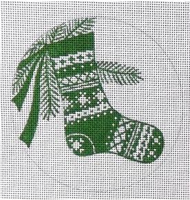 click here to view larger image of Stocking Ornament - Green (hand painted canvases)