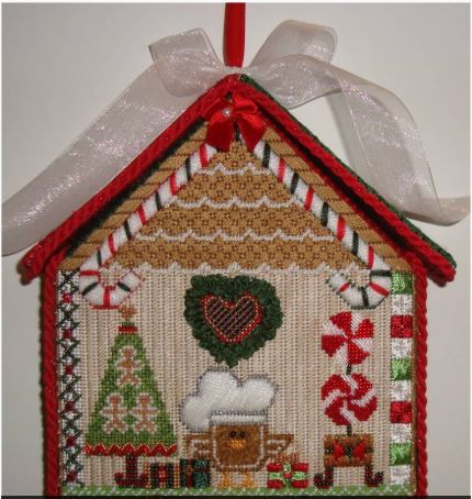 click here to view larger image of Candycane Birdhouse Ornament (hand painted canvases)
