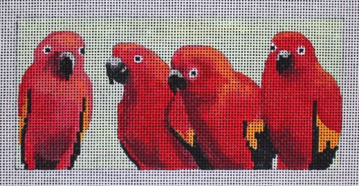 click here to view larger image of 4 Red Parrots (hand painted canvases)
