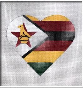 click here to view larger image of Zimbabwe Flag Heart   (hand painted canvases)