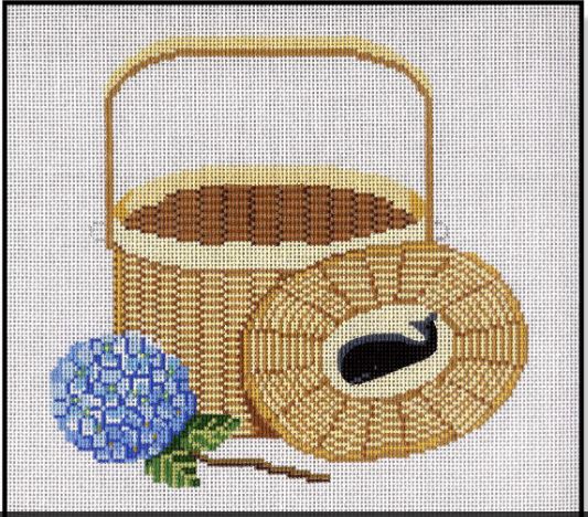 click here to view larger image of Nantucket Basket w/Cover & Hydrangea (hand painted canvases)