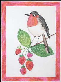 click here to view larger image of Bird with Strawberry Branch  (hand painted canvases 2)