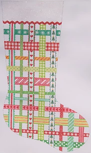 click here to view larger image of Woven Ribbons Stocking - Classic Christmas Colors (hand painted canvases 2)