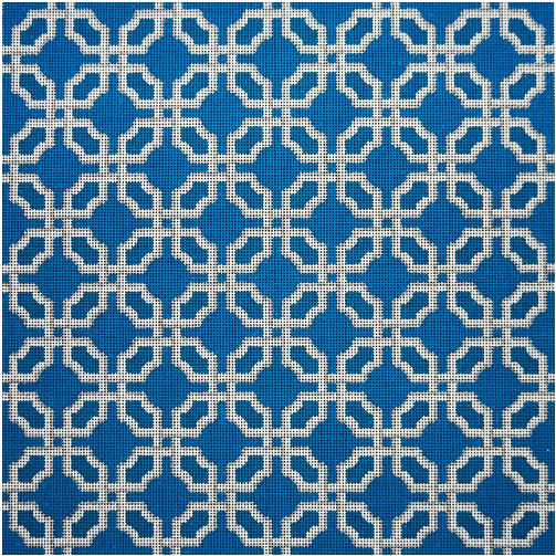 click here to view larger image of Silver & White Lattice on Blue (hand painted canvases)