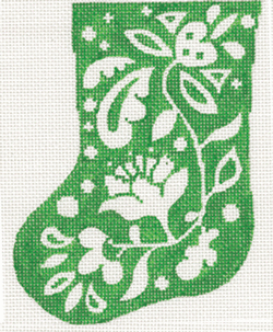 click here to view larger image of White on Green Scandinavian Mini Stocking (hand painted canvases)