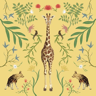 click here to view larger image of Giraffe w/Botanicals - Yellow Background (hand painted canvases)