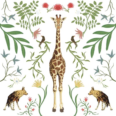 click here to view larger image of Giraffe w/Botanicals - White Background (hand painted canvases)