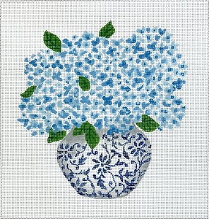 click here to view larger image of Blue Chinoiserie Pot w/Blue Hydrangeas - 13M (hand painted canvases 2)