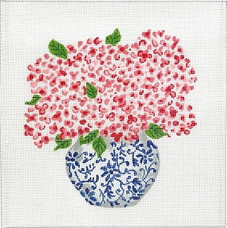 click here to view larger image of Blue Chinoiserie Pot w/Pink Hydrangeas - 13M (hand painted canvases 2)