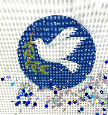 click here to view larger image of Dove w/Olive Branch Ornament w/Clear Dome and Confetti (hand painted canvases 2)