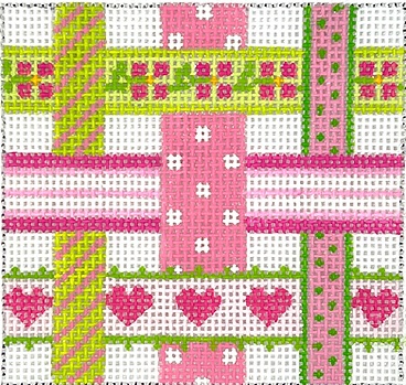 click here to view larger image of Woven Ribbons – Pinks/Greens (hand painted canvases 2)