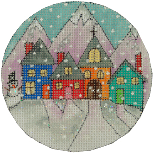 click here to view larger image of Village w/Snowman (hand painted canvases)