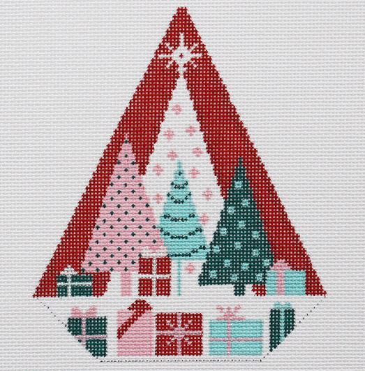 click here to view larger image of Triangle Christmas Ornament - Festive Trees (hand painted canvases)