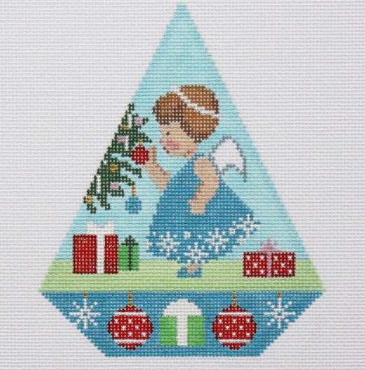 click here to view larger image of Triangle Christmas Ornament - Holiday Angel (hand painted canvases)
