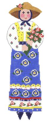 click here to view larger image of ​Garden Lady w/Flowers - Blue/Yellow - 13M (hand painted canvases)
