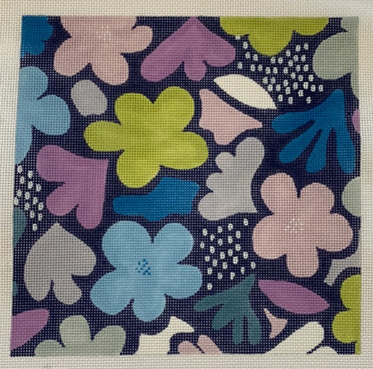 click here to view larger image of Cool Flowers on Navy (hand painted canvases)