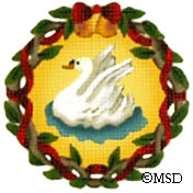 click here to view larger image of 12 Days of Christmas Ornament - Swans-a-Swimming (hand painted canvases)
