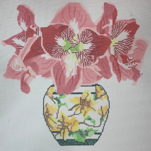 click here to view larger image of Amaryllis in Japanese Vase (hand painted canvases)