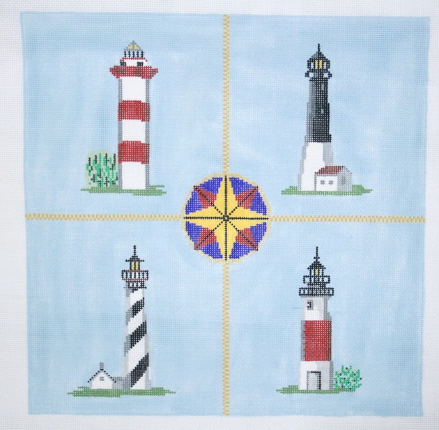 click here to view larger image of Four Lighthouses Pillow (hand painted canvases)