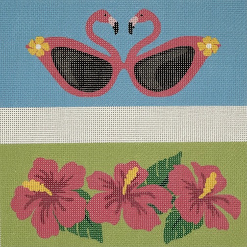 click here to view larger image of Eyeglass Case - Flamingo/Hibiscus (printed canvas)