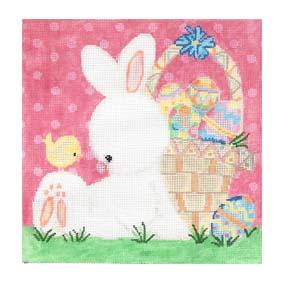 click here to view larger image of Bunny and Chick by Basket (hand painted canvases)