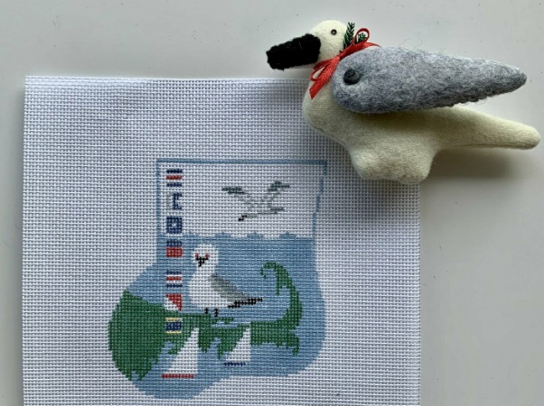 click here to view larger image of Cape Cod w/Seagull Mini Sock (hand painted canvases)