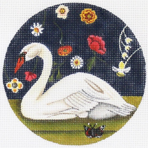 click here to view larger image of Floral Swan Ornament (hand painted canvases)