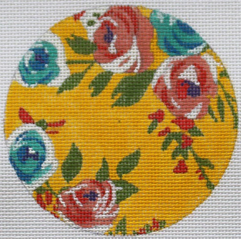 click here to view larger image of Roses on Yellow Ornament (hand painted canvases)