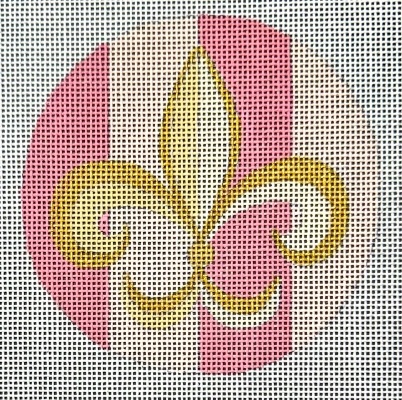 click here to view larger image of Round Pink Fleur De Lis (hand painted canvases)