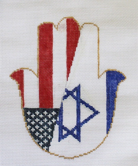 click here to view larger image of HAMSA - American/Israeli Flags (hand painted canvases)