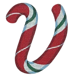 click here to view larger image of Candy Cane Letter - V (printed canvas)