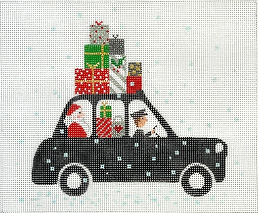 click here to view larger image of London Christmas - Cab w/Santa/Gifts (hand painted canvases 2)