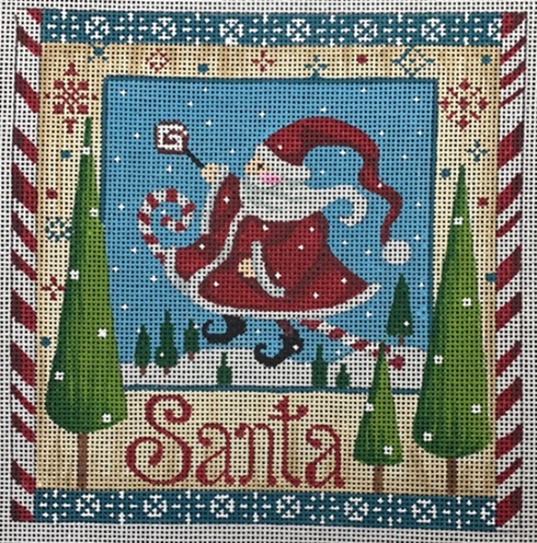 click here to view larger image of Santa Riding Candy Cane (hand painted canvases)