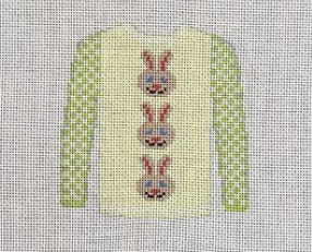 click here to view larger image of Sweater - 3 Brown Bunny Faces on Yellow  (hand painted canvases)