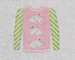 click here to view larger image of Sweater - 3 White Bunnies on Pale Pink (hand painted canvases)