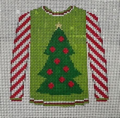 click here to view larger image of Sweater - Christmas Tree on Lime  (hand painted canvases)