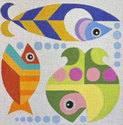 click here to view larger image of 3 Fish Square - 13M (hand painted canvases)