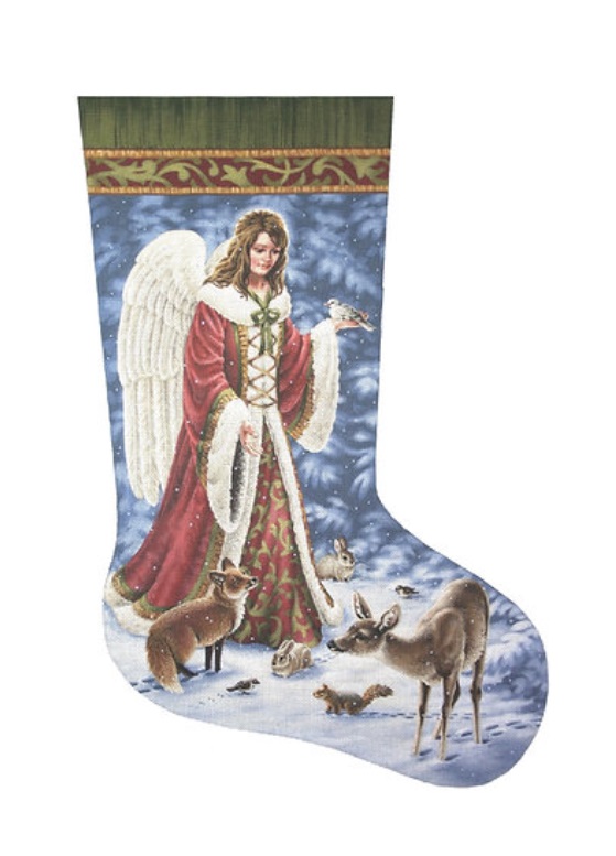 click here to view larger image of Angel and Wildlife Stocking - Left Facing (hand painted canvases)