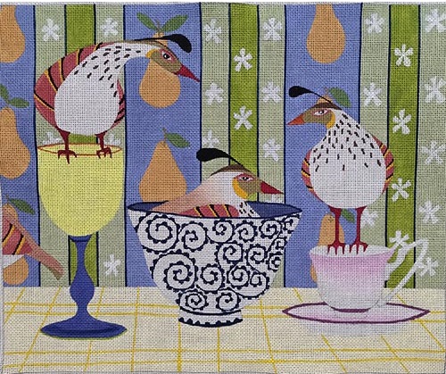 click here to view larger image of Partridges and Pear Wallpaper - 13M (hand painted canvases)